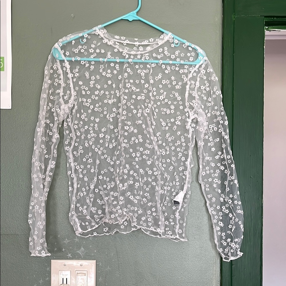 Floral Sheer White Top